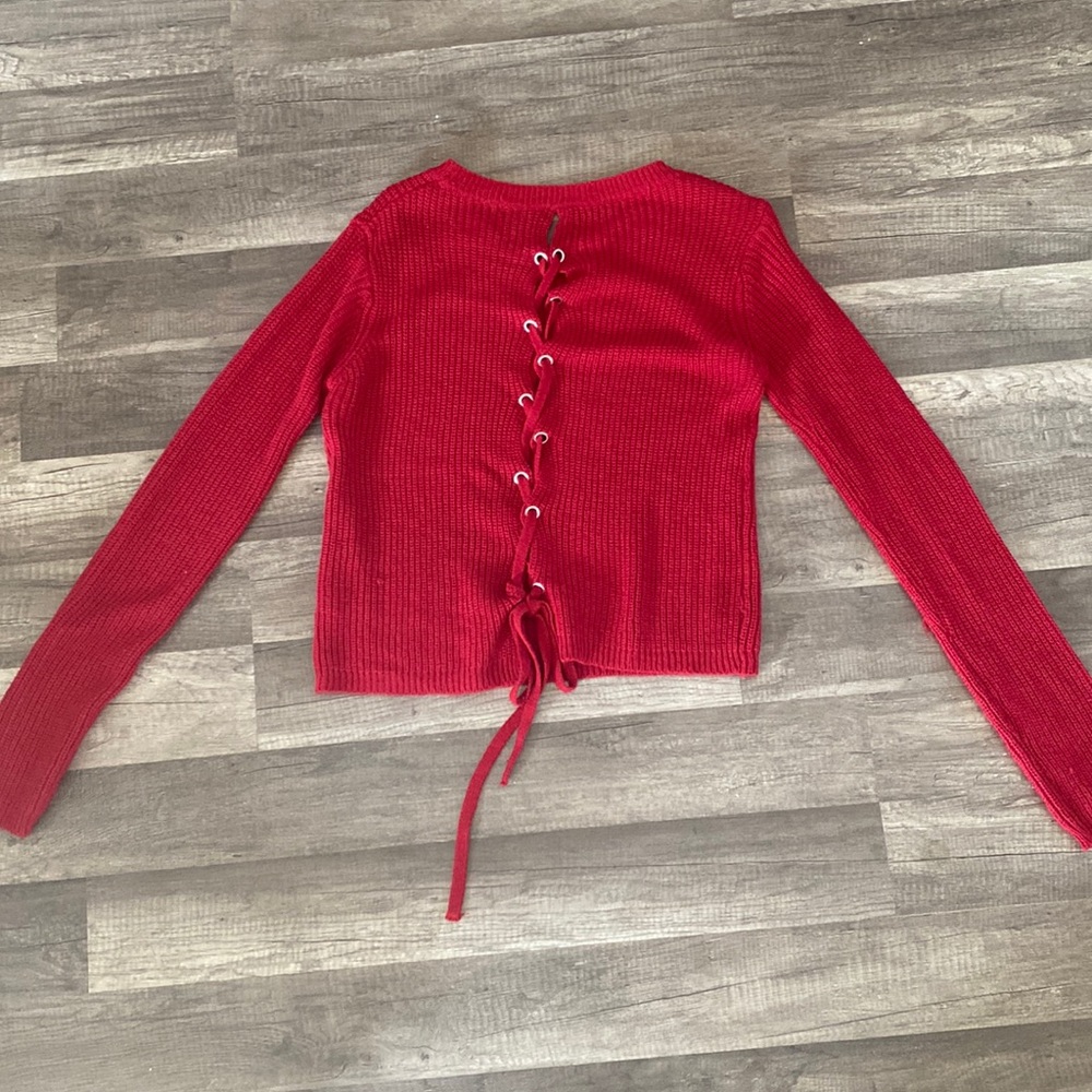 Red lace down back sweater